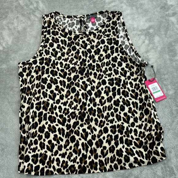 Vince Camuto Womens Leopard Print Sleeveless Top L 95% Polyester NWT 6096 - Picture 1 of 9
